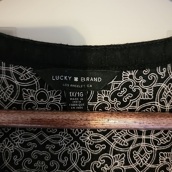 Lucky Brand 3/4 Sleeve Top, Plus Size 1x, Black And White with Embroidery - Picture 6 of 11